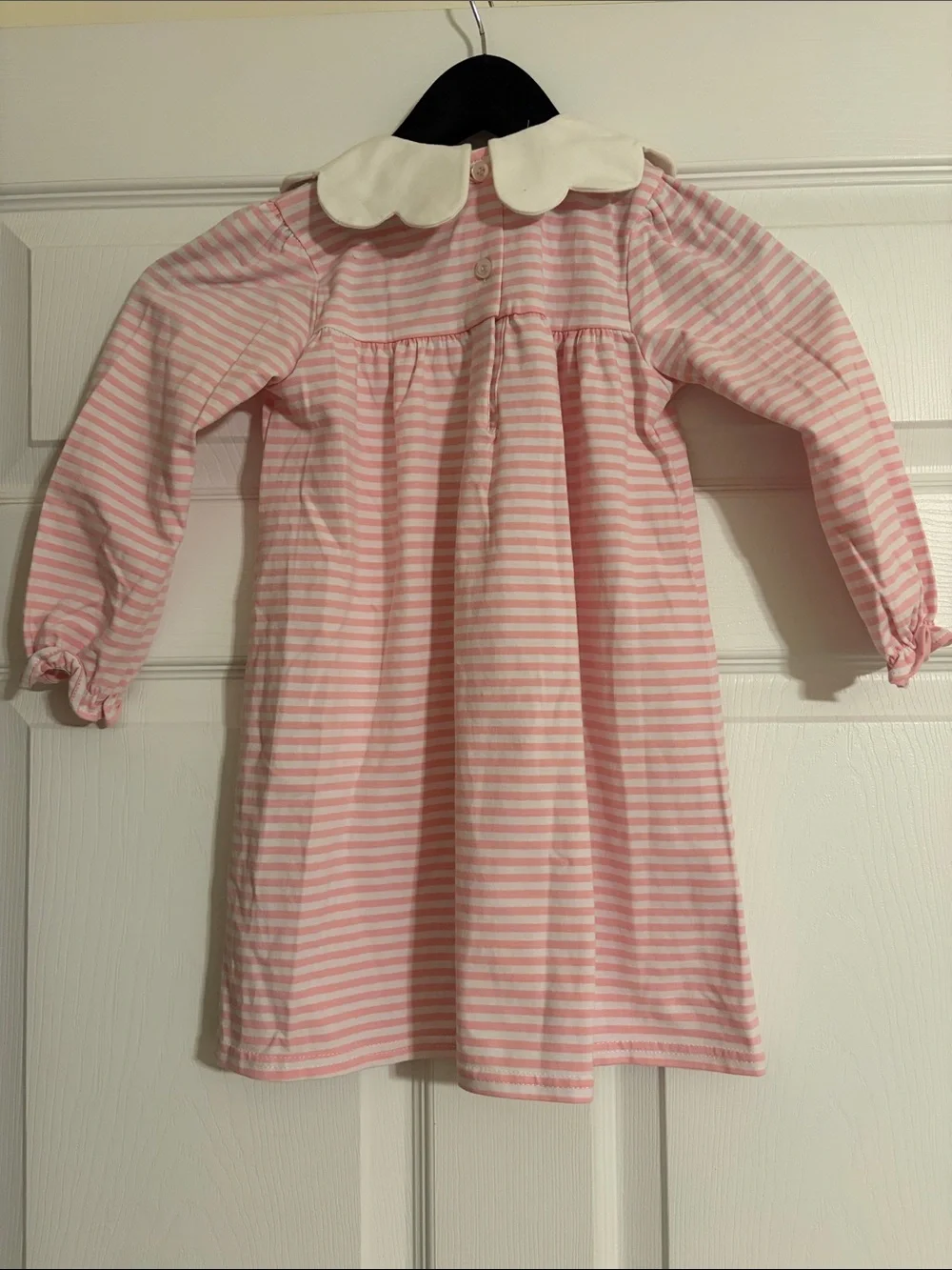 Cecil and Lou Pink Striped Long Sleeve Dress Scalloped Monogram S - Size 4t